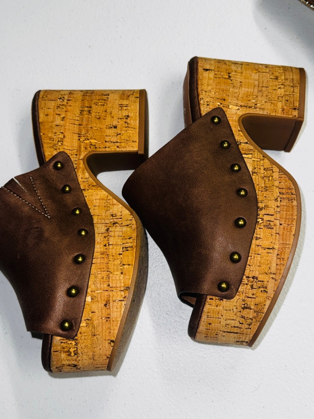 Brown Cork Platform Clog Mules